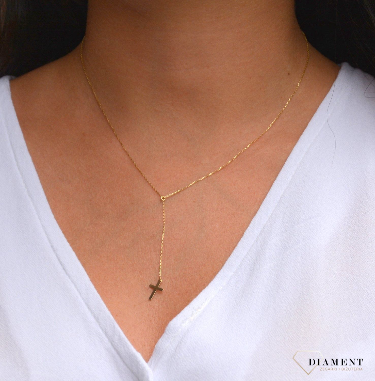 Złoty naszyjnik celebrytka 333 'krawatka z krzyżykiem'.jpg